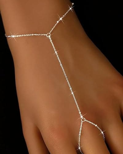 3PCS 14K Gold-Plated Hand Chain Bracelets for Women, Stack Bracelets Set Adjustable, Trendy Dainty Ring Bracelet Hand Chain thumbnail 4