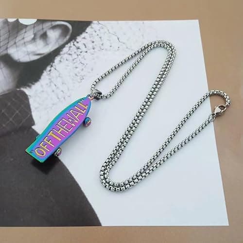 Dreuyet Skateboard Necklace for Men Women Trendy Personalized 3D Stainless Steel Charm Punk Hip-Hop Urban Skateboard Necklace Silver Finish Pendant Jewelry thumbnail 4