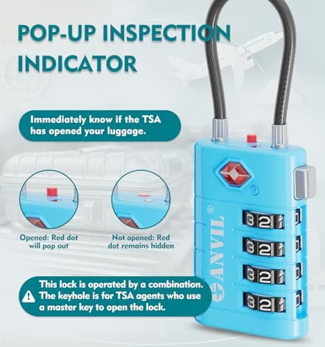 ANVIL TSA Approved Luggage Locks with Search Alert Indicator, 4-Digit Combination Suitcase Lock, Advanced TSA008 Core Heavy Duty Anti-Theft Travel Lock for Double Zippers, Backpacks thumbnail 3