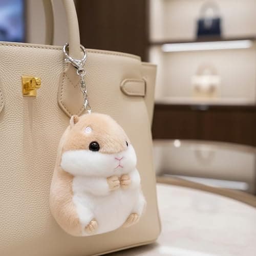 Jowxsx Cute Khaki Plush Hamster Keychain Plush Toy Keychain Charms Wallet Backpack Handbag Charms Automobile Keychains Automotive Trim Women's Key Rings and Keychains Automobile thumbnail 2