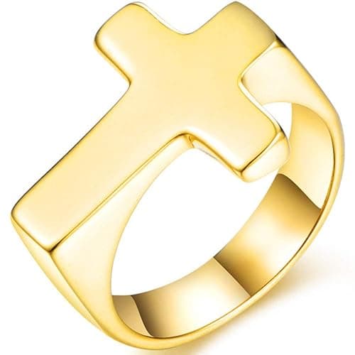 Jude Jewelers Stainless Steel Christian Sideways Cross Signet Style Ring - Image 1