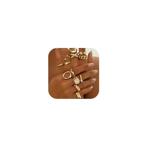 Slpytc Chunky Yellow Stackable Rings Set for Women,Vintage Knuckle Rings Dainty Hollow Carved Joint Finger Midi Rings Pack Adjustable Signet Mixed Size - Image 1