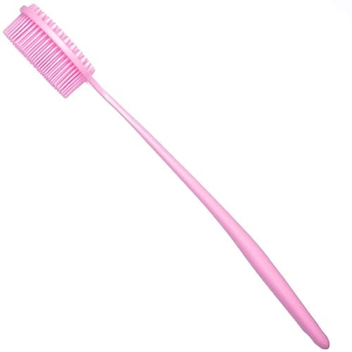 DNC Silicone Back Scrubber for Shower, Soft Bath Body Brush with Long Handle (Pink) thumbnail 3