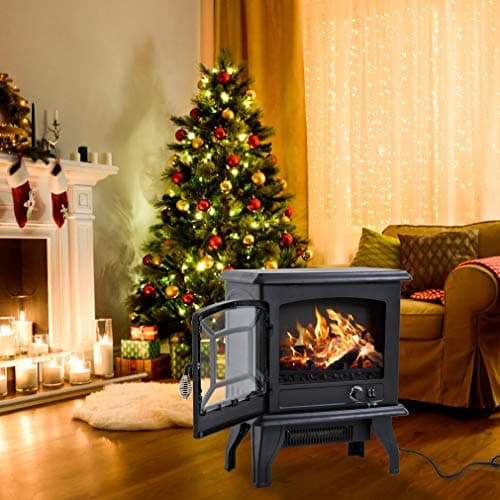FDW Electric Fireplace Heater 20" Freestanding Fireplace Stove Portable Space Heater with Thermostat for Home Office Realistic Log Flame Effect 1500W CSA Approved Safety 20"Wx17"Hx10"D,Black thumbnail 8