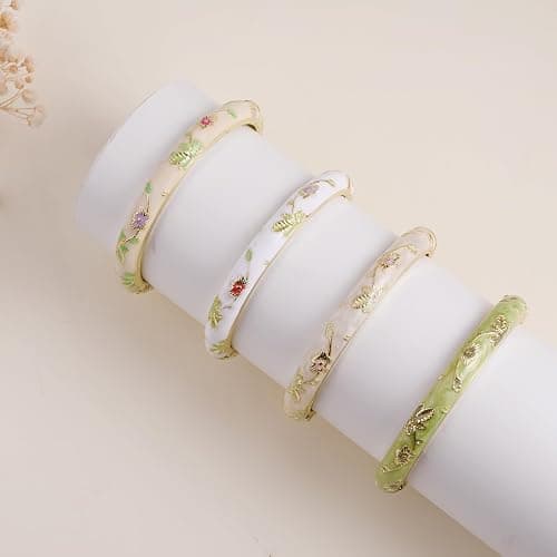 DLYFNVEV Vintage Flower Bangle Chinoiserie Cloisonne Bracelet For Women Summer Elegant Vibrant Ethnic Jewelry Gifts thumbnail 6