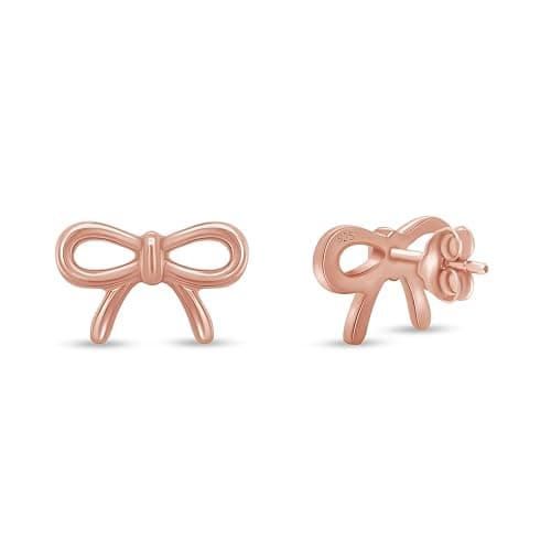 Bow Stud Earrings for Women Dainty Minimalist Knot Design Push Back Studs | 14K Gold Over Sterling Silver Plain Jewelry Jewelry for Her thumbnail 4