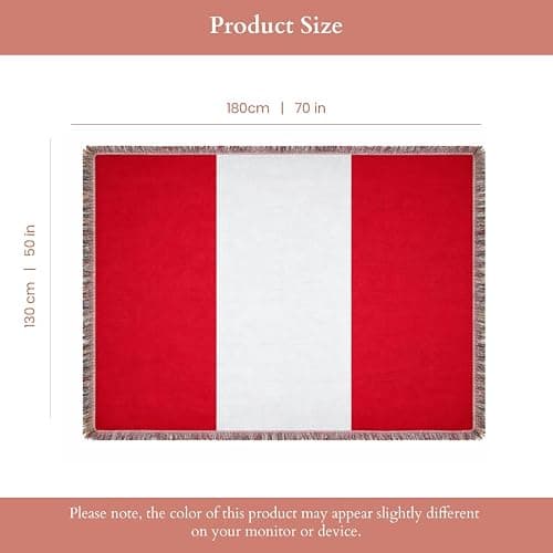 Ceibo House Peru Flag Woven Throw Blanket | Lightweight Cotton Blend | 70x50 Inches | Multipurpose Blanket for Bed, Sofa, Picnic, Beach, Tapestry, Decor or Gift thumbnail 2
