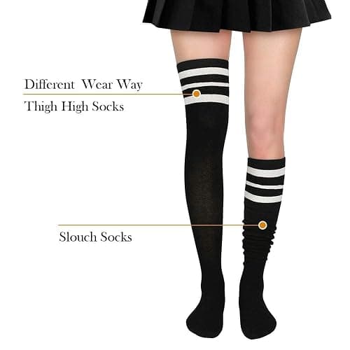 Zando Women's 6-Pack Cotton Thigh High Over Knee Socks - Striped Boot Socks & Leg Warmers for Daily, Sports, Cosplay - One Size - B Colored Stripes*6 thumbnail 2