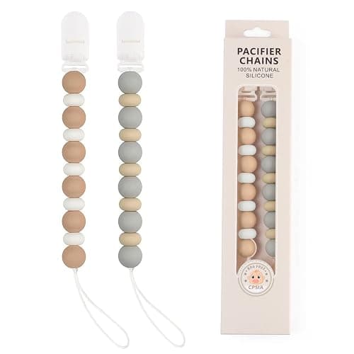 Pacifier Clips, 2PCS Silicone Soother Clips, BPA Free Pacifier Clip Pacifier Holder for Newborn Baby Boy Girl Gifts (C-Grey) - Image 1