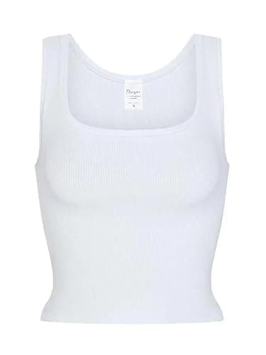 Danysu Women Rib Tank Top Padded Workout Top Square Neck Crop Tank Fitted Basic Cami Tops thumbnail 8