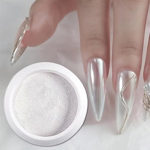Holographic Mirror White Pearl Chrome Nail Powder Gold Effect Pure Metallic Dust Sequins UV Gel Nail Chrome Pigment for Nail Art Decoration thumbnail 7