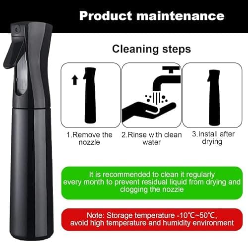 ZHIYE Hair Spray Bottle, Continuous Water Mister Bottle Empty, Aerosol Fine Mist Curly for Taming in Morning, Hairstyling, Plants, Pets, Cleaning-5.4oz/160ml (Black) thumbnail 6