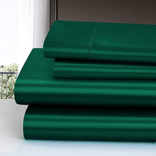 Homiest 3pcs Satin Sheets Set Luxury Silky Satin Bedding Set with Deep Pocket, 1 Fitted Sheet + 1 Flat Sheet + 1 Pillowcase (Twin Size, Blackish Green) thumbnail 2