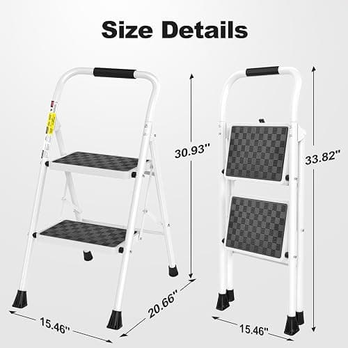 HBTower 2 Step Ladder,2 Step Stool for Adults Folding Step Stool with Cushioned Handle with Wide Anti-Slip Pedal Ergonomic Design thumbnail 2