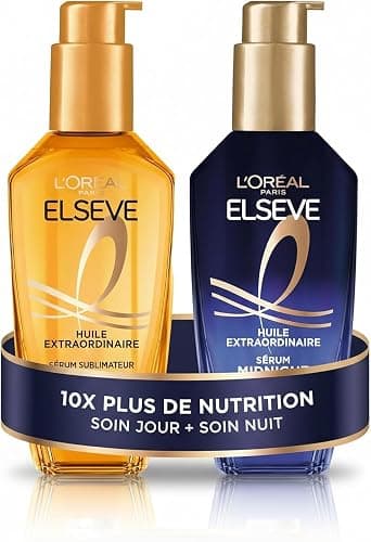 L'Oréal Paris Elseve Huile Extraordinaire Routine Nutrition Jour Nuit | 6 huiles fleurs rares, Huile camélia, Protection friction oreiller, Sans rinçage non grasse - Image 1