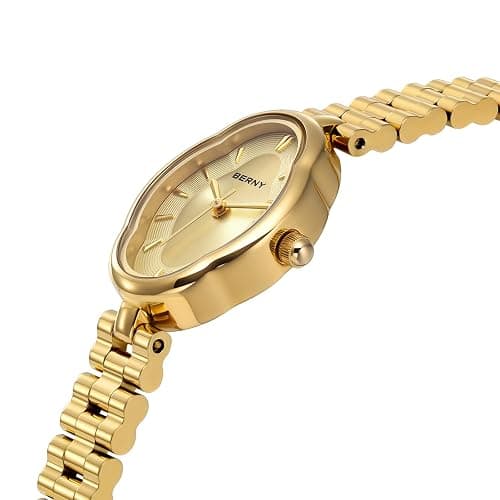BERNY Gold Watches for Women Dainty Ladies Quartz Watch Vintage Copper Mirrors Shape Japanese Quartz Movement 3ATM Waterproof Fashion Female Wrist Watch Luxury Birthday Gifts thumbnail 2