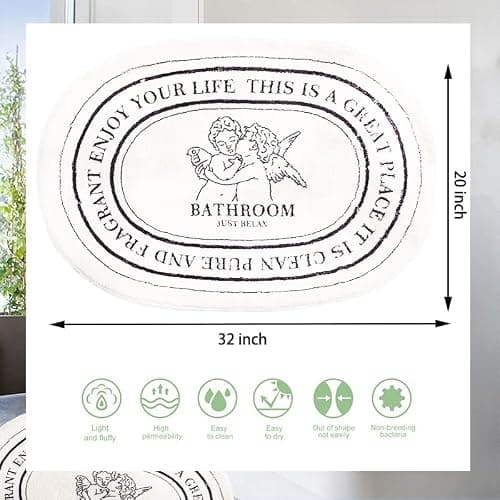 White Cute Oval Bath Rug 20x32in, Machine Washable Soft Angel Bath Mat | Plush carpet aesthetic design, Fun Y2K vintage decor,For shower toilet tub thumbnail 3