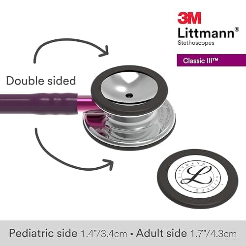 3M Littmann Classic III Monitoring Stethoscope, 5960, More Than 2X as Loud, Weighs Less, Stainless Steel Mirror-Finish Chestpiece, 27" Plum Tube, Pink Stem, and Smoke Headset thumbnail 3