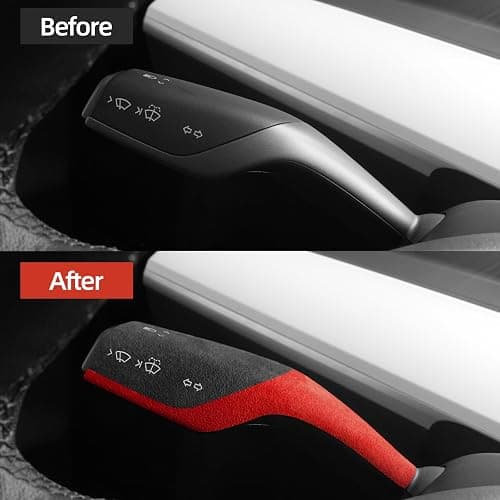 BETTERHUMZ Turn Signal Gear Shift Collars,Wiper Switch Stalk Cover for Tesla Model 3 Model Y Juniper 2020-2025 Suede Steering Wheel Column Sticker Interior Accessories (Red Black, Style B) thumbnail 3