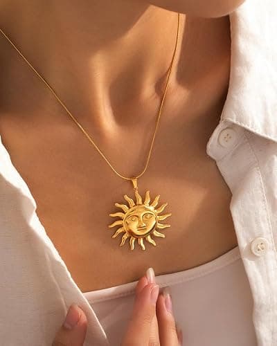 GZJGO Sun Pendant Necklace for Women, 14K Gold Plated Dainty Sun Necklace Cute Minimalist Diamond Necklace Jewelry Gifts for Women thumbnail 3