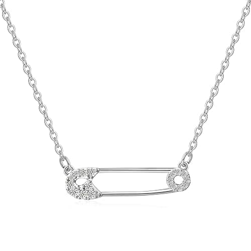 Medsor Safety Pin Necklace Paper Clip Pendant Cubic Zirconia Saftey Pin Necklace Choker For Women Gift - Image 1