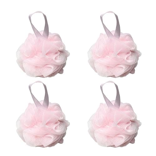 SEVENHEAD Bath Sponge Shower Loofahs,Pink, 50g/Piece, Mesh Pouf Bath Scrunchies Body Wash Puff(Set of 4) - Image 1
