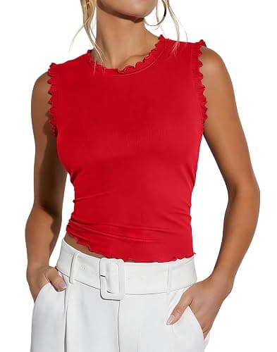 Ezbelle Women's Summer Tank Tops Ribbed Knit Ruffle Shirts Sleeveless Blouse Casual Clothes 2026 - Image 1