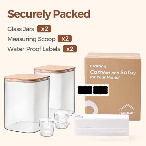 ComSaf 3.6 Qt Glass Food Storage Containers Set of 2, Large Storage Containers with Lids, Square Glass Jars with Lids, for Flour and Sugar, Cereal, Rice, Pasta, Oats, Coffee Beans thumbnail 8