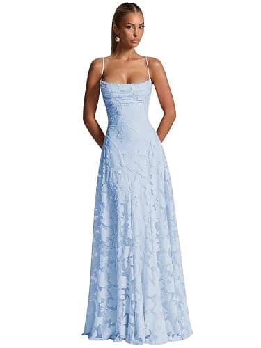 Mollyevers Spaghetti Strap Bridesmaid Dresses for Women Long Maxi Jacquard Formal Wedding Guest Dress - Image 1