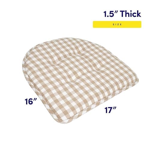 Sweet Home Collection Chair Cushion Memory Foam Pads Tufted Slip Non Skid Rubber Back U-Shaped 17" x 16" Seat Cover, 6 Pack, Checkered Taupe/White thumbnail 2