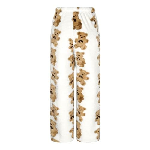 Zeiayuas Fleece Lounge Pants for Women UK Teddy Bear Pyjamas Bottoms Winter Plush Fluffy Pajama Pants Comfy Soft Warm Sleepwear Faux Fur Loose Trousers Girls Cute Print Trousers thumbnail 5