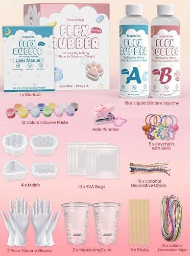 Texpoxica Taba Squishy Kit,18oz Super Soft Silicone Rubber Making Kits 1:1 AB Ratio Mix for Decompression Gift, DIY Craft for Enthusiasts thumbnail 2