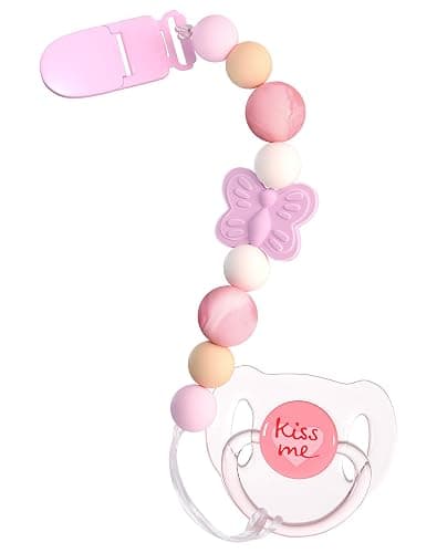 Aori Pacifier Clips for Rebron Baby Dolls Silicone Holders Clips with Magnetic Pacifier -Pink - Image 1