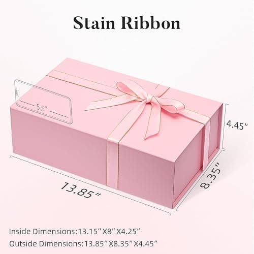 LIFELUM Pink Gift Box 13.85'' x 8.35'' x 4.45'' Gift for Valentines Large Gifts Boxes for Presents Birthday Magnetic Box for Gifts with Luxury Filler,Card, Ribbon,Sticker 1 Pack thumbnail 3