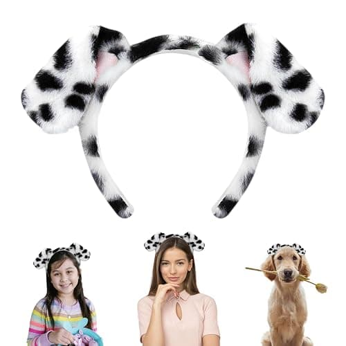 Beviliu Dalmatian Dog Ears Headband - Realistic Puppy Hairband Fluffy Adult Dogs Costume for Halloween Party Cosplay Washing Makeup - Image 1