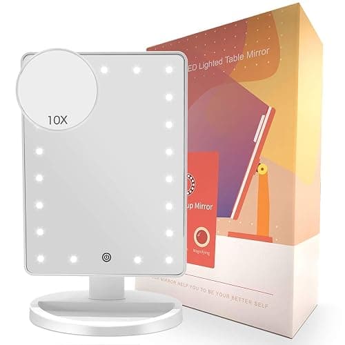 FASCINATE Makeup Vanity Mirror with Lights and Detachable 10X Magnification, 21 Led Lights Adjustable Dimming Touch Sensor, Dual Power Supply, 180° Rotation, Portable Cosmetic Mirror(White) thumbnail 8