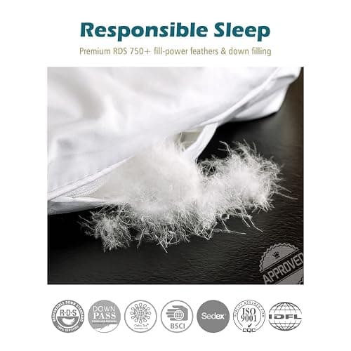 Cobnom® Luxury Organic Feather Down Comforter Twin Size, All-Season Duvet Insert, Fluffy High Fill-Power Down Feather Filled, 100% Cotton Cover, Medium Warm, Ivory White, 68x90 Inch thumbnail 6