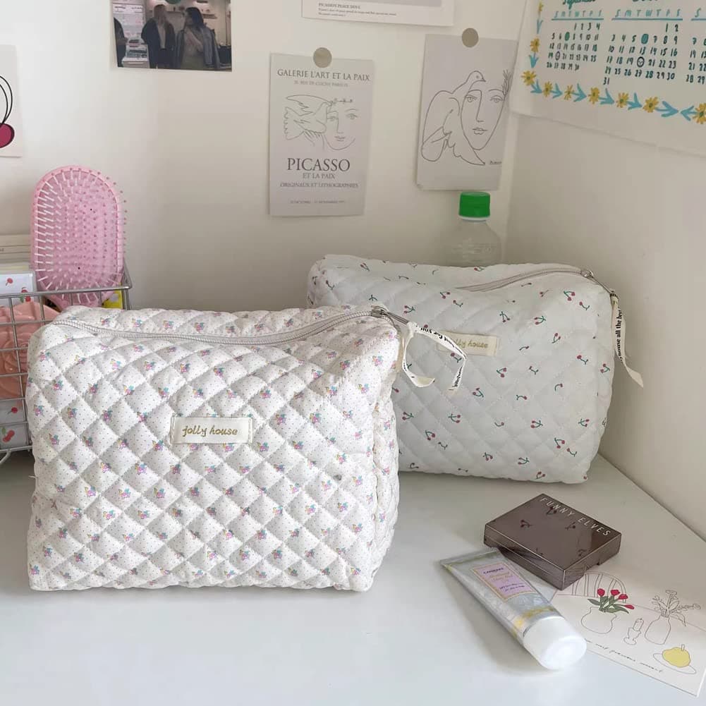 Aucuu Large Cosmetic Bag Travel Cosmetic Bag with Zipper Floral Large Capacity Travel Toiletry Bag for Women Girls thumbnail 4