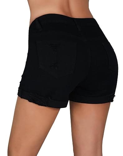 roswear Women's Summer Mid Rise Ripped Denim Shorts Stretchy Butt Lifting Jean Shorts thumbnail 7