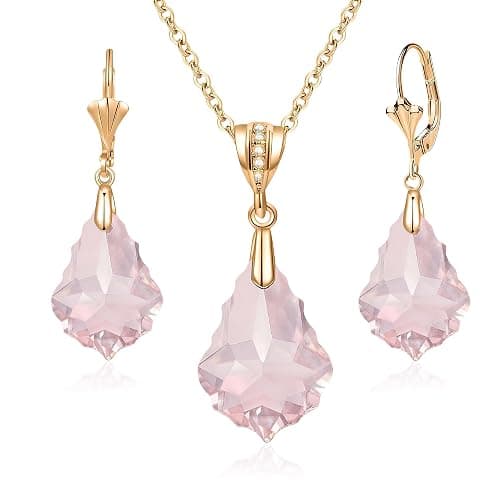 EVEVIC Austrian Crystals Baroque Pendant Necklace Earrings for Women 14K Gold Plated Hypoallergenic Leverback Drop Dangle Earrings Jewelry Set - Image 1