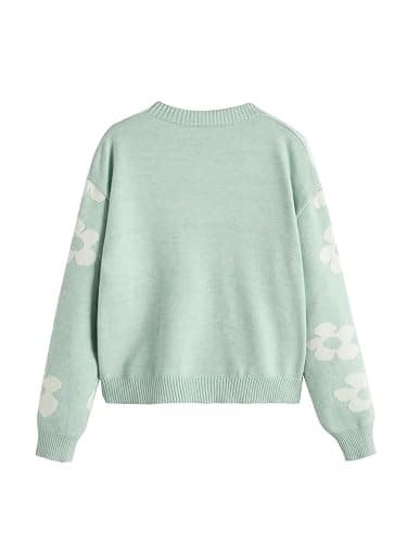 SHENHE Girl's Casual Flower Print Crewneck Long Sleeve Pullover Sweater Jumper Tops Blue 9Y thumbnail 3