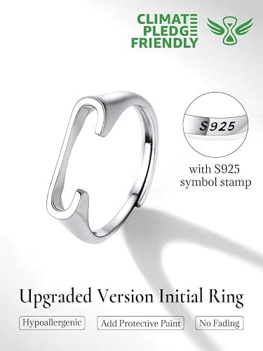 SILVERCUTE 925 Sterling Silver Initial Rings for Women,Adjustable Capital Letter Ring Hypoallergenic,Minimalist 925 Silver Rings for Mother Daughter thumbnail 5