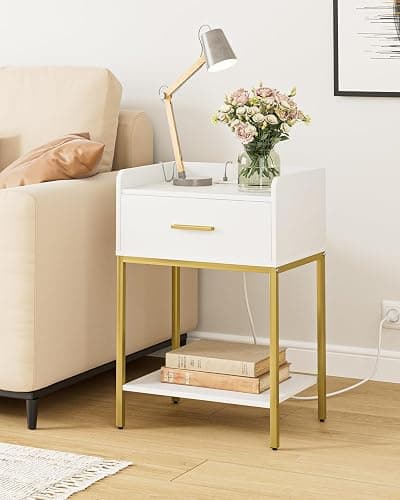 Apetaccat Nightstand with Charging Station,3-Tier Bedside Table for Small Space,Modern Night Stand with Storage Drawer and Shelf,Small Side Table for Bedroom,Living Room,White thumbnail 5