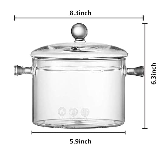 Glass Cooking Pot - 1.5L/50OZ Glass Saucepan Heat-Resistant Borosilicate Glass Handmade Cookware Set stovetop Pot - Safe for Pasta Noodle, Soup, Milk, Tea,salad (1.5L/50OZ) thumbnail 3