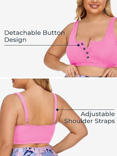 Summer Mae Plus Size Women Ribbed Bikini Set Two Piece High Waist Swimsuit Scoop Top Tummy Control Bathing Suit Swimwear - 22 Plus - Peach Blossoms thumbnail 4