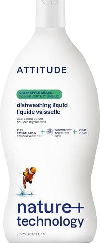 ATTITUDE Dish Soap, EWG Verified, Plant-Based & Vegan Dishwashing Liquid, Naturally Derived, Green Apple and Basil Scent, 23.7 Fl Oz - Image 1