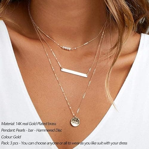 Turandoss Dainty Layered Choker Necklace, Handmade Y Pendant Necklace Multilayer Bar Disc Necklace Adjustable Layering Choker Necklaces for Women thumbnail 2