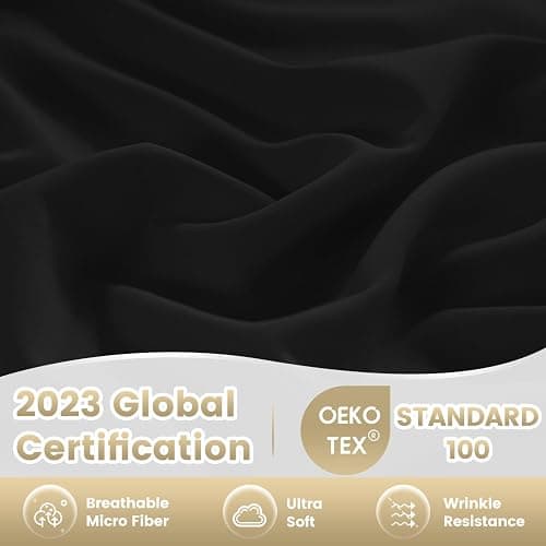 CozySmile Twin XL Sheet Set - 3 Piece Silky Soft Breathable Bed Sheet & Pillowcase Set, 16" Deep Pocket Hotel Luxury Wrinkle Free Easy Care Bedding Sheets, Black thumbnail 5