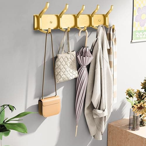 BLOCE Coat Rack Wall Mount, Stainless Steel Coat Hanger Wall Mount, 14 Inch Hat Rack Holder for Wall, Key Holder Purse Racks, Towel Rack for Bathrooms (2, Gold) thumbnail 2