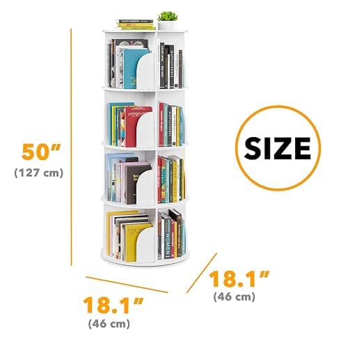SpaceAid 4 Tier Rotating Bookshelf Tower, Spinning Bookcase Lazy Susan, Revolving 360 Book Shelf Storage Round Carousel, Vertical Rotate Turning Spiral Corner Organizer, White thumbnail 2